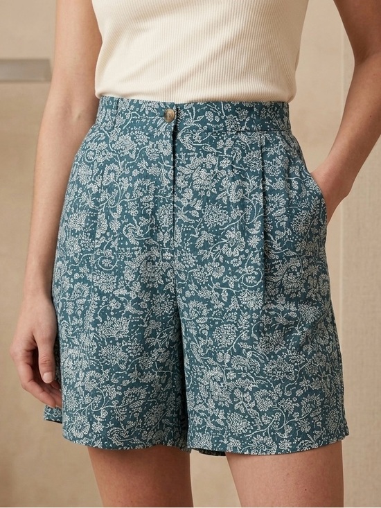 Vintage Pants - Vintage Silk Floral Shorts Size 12 Inseam 10” Large Blue 90s